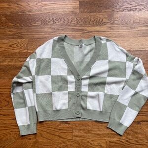 Garage Checkered Cardigan – Desert Sage, Size Medium